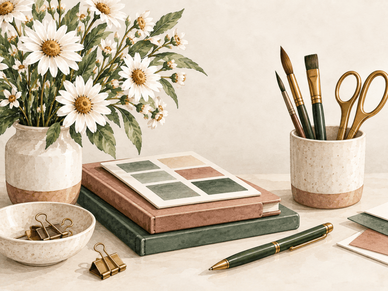Watercolor creative design workspace