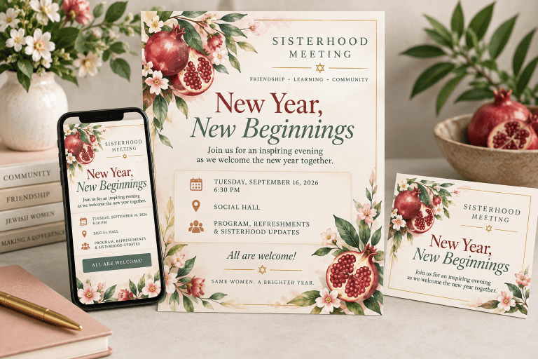 Sisterhood meeting event communications portfolio mockup